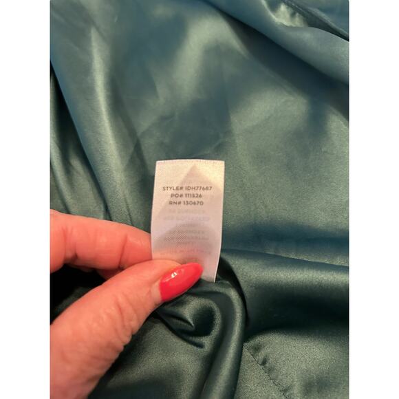 Lulus Green Satin Lucky Lady Ruffled Gown- Size M - Picture 13 of 15